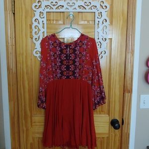 Ecote Blue Tyler Split-Neck Bell-Sleeve Mini Dress